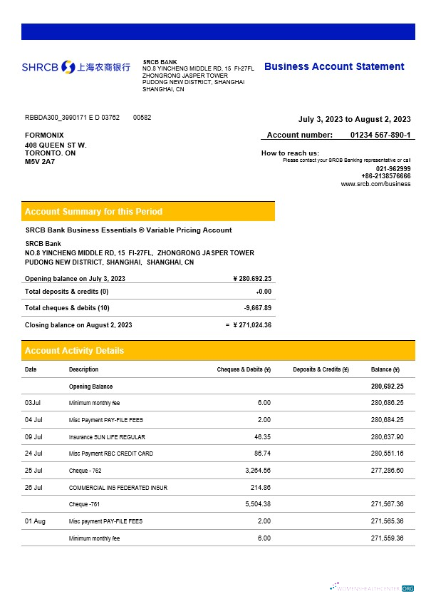 Download Shanghai Rural Commercial Bank enterprise statement Word and PDF template Photoshop template